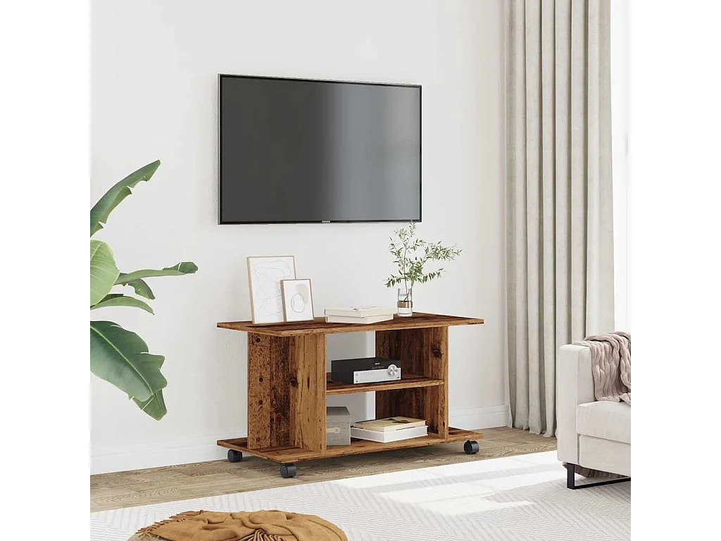 Meuble TV | Banc TV | Armoire TV avec roulettes vieux bois 80x40x45 cm bois ingénierie
