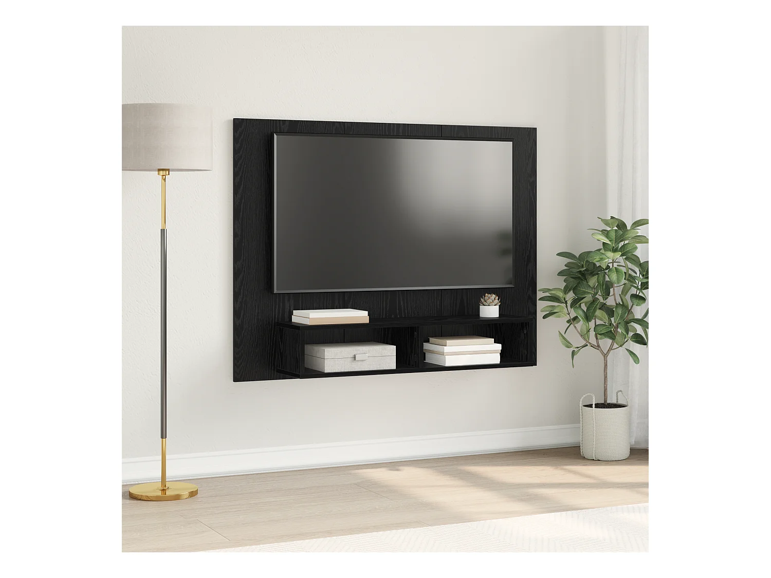 Mobile TV | Armadietto TV da Parete Rovere nero 120 x 23.5 x 90 cm