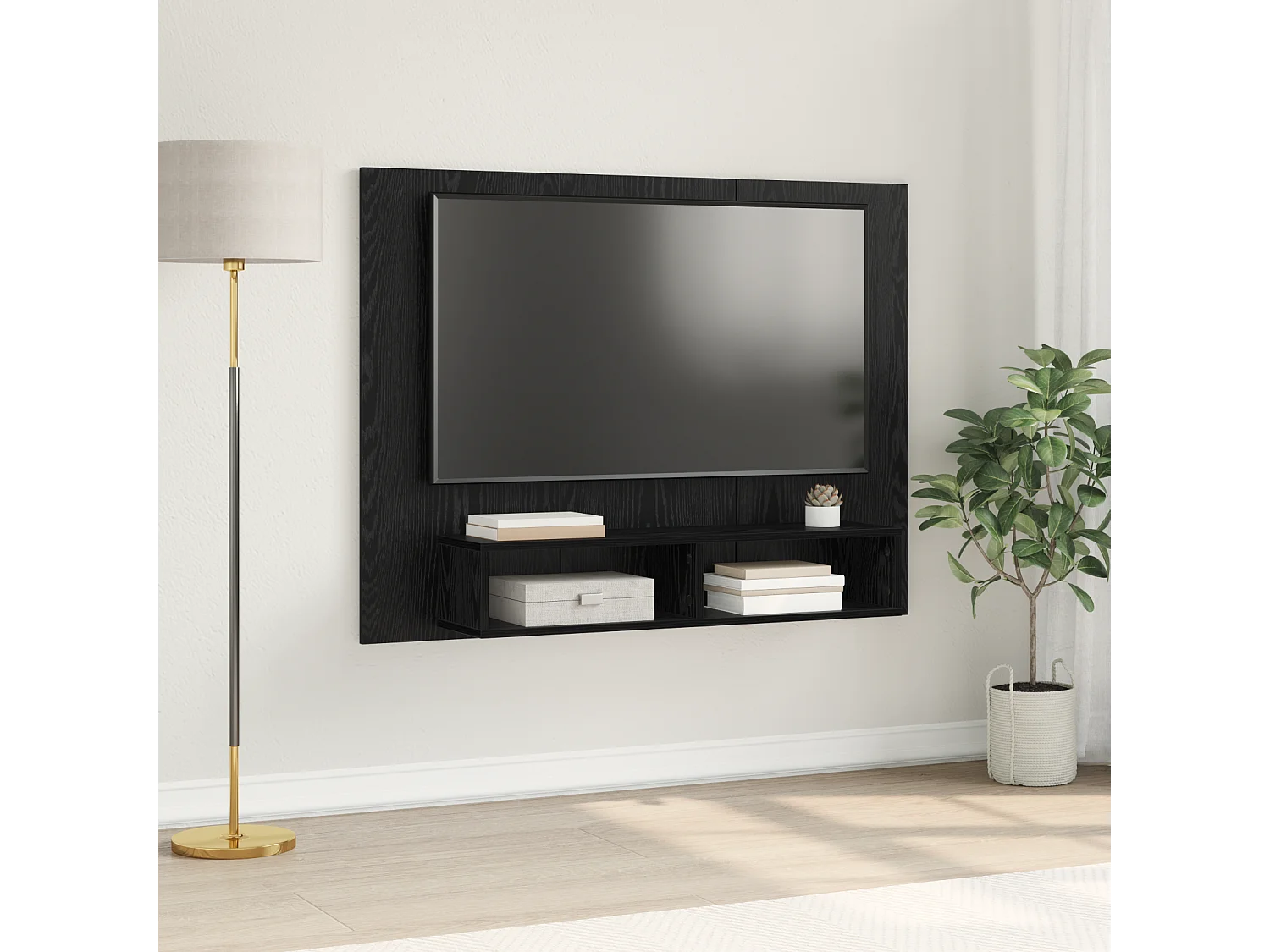 Meuble TV | Banc TV | Armoire TV mural Chêne Noir 120 x 23,5 x 90 cm Bois d'ingénierie