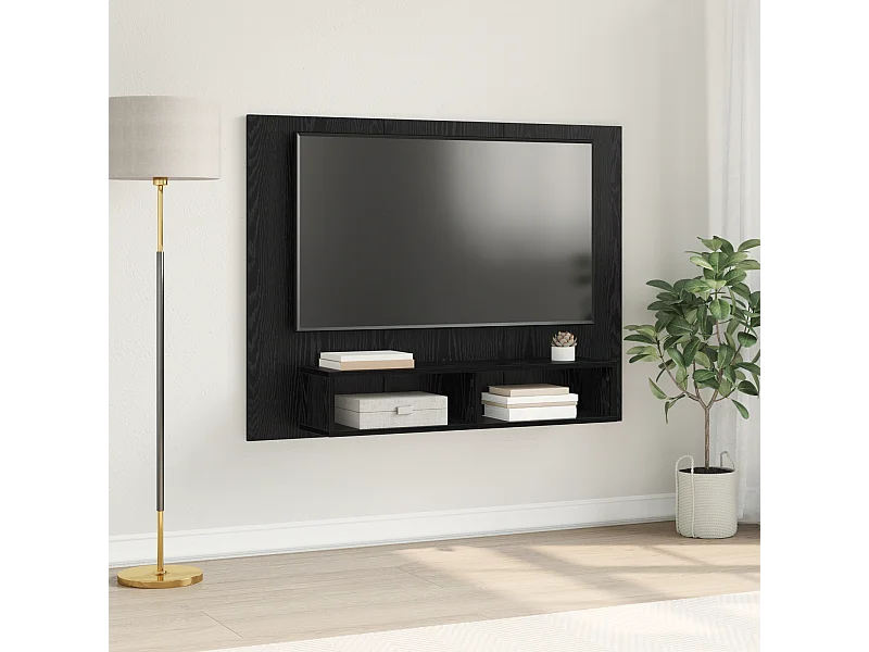 Meuble TV | Banc TV | Armoire TV mural Chêne Noir 120 x 23,5 x 90 cm Bois d'ingénierie