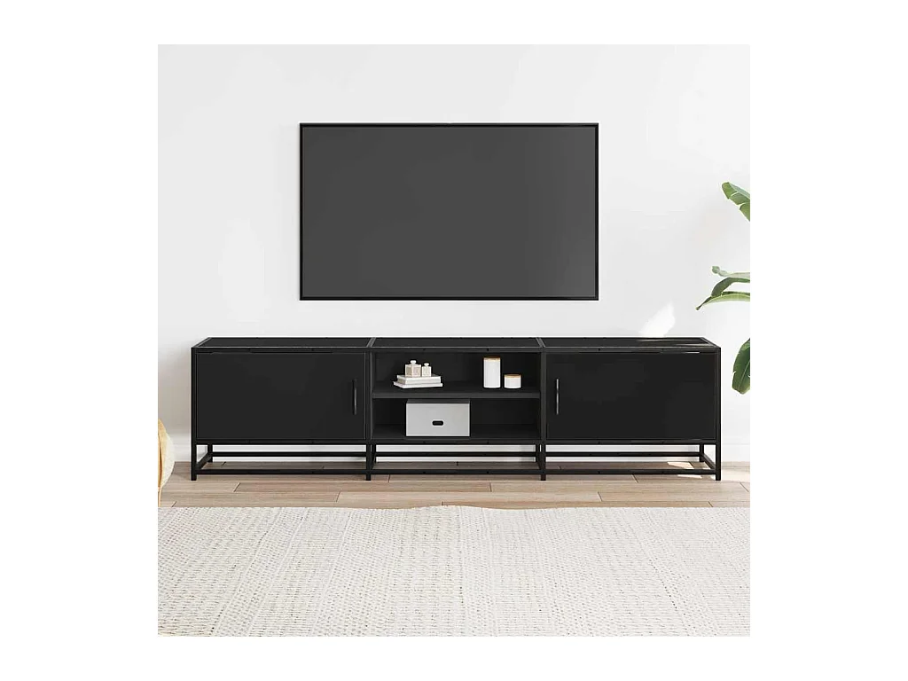 Tv-meubel | Tv-Bank | TV-kast160x35x41 cm bewerkt hout en metaal zwart