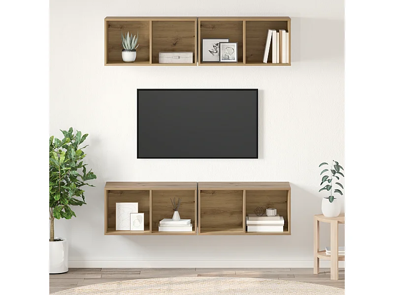 Mobile TV | Armadietto TV da Parete 4 pcs rovere artigianale 37 x 37 x 72 cm