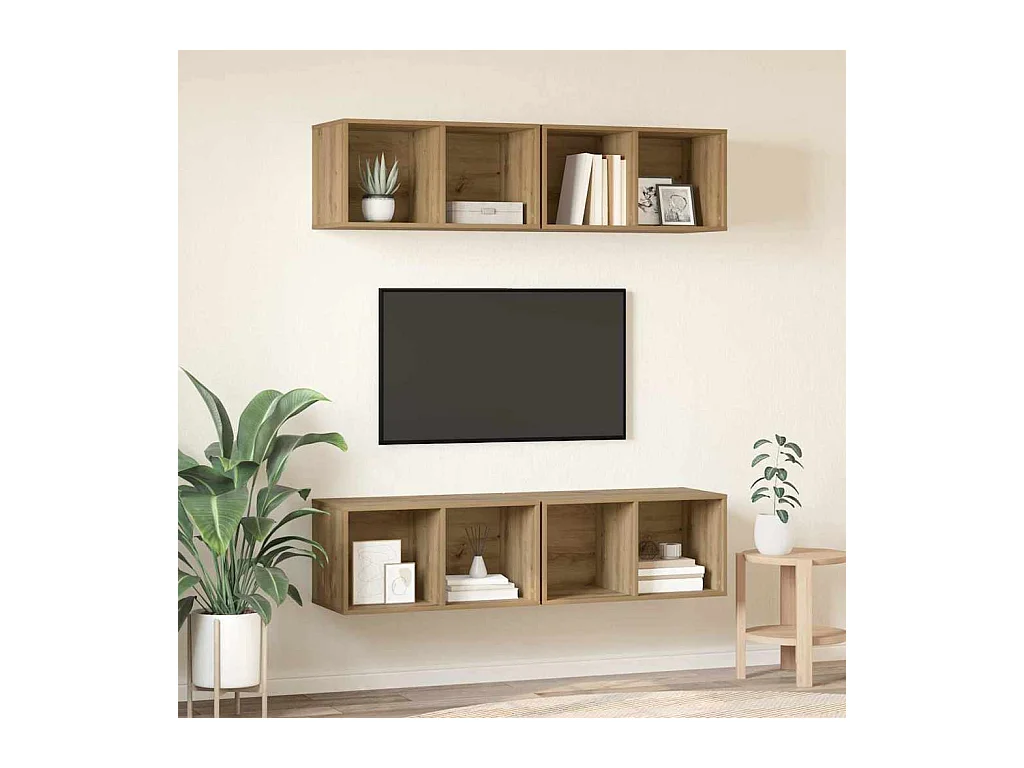 Mobile TV | Armadietto TV da Parete 4 pcs rovere artigianale 37 x 37 x 72 cm