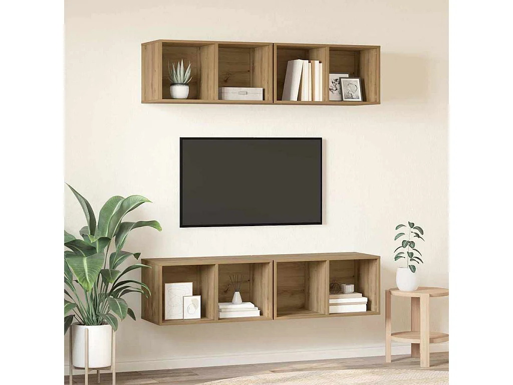 Meuble TV | Banc TV | Armoire TV mural 4 pcs chêne artisanal 37 x 37 x 72 cm