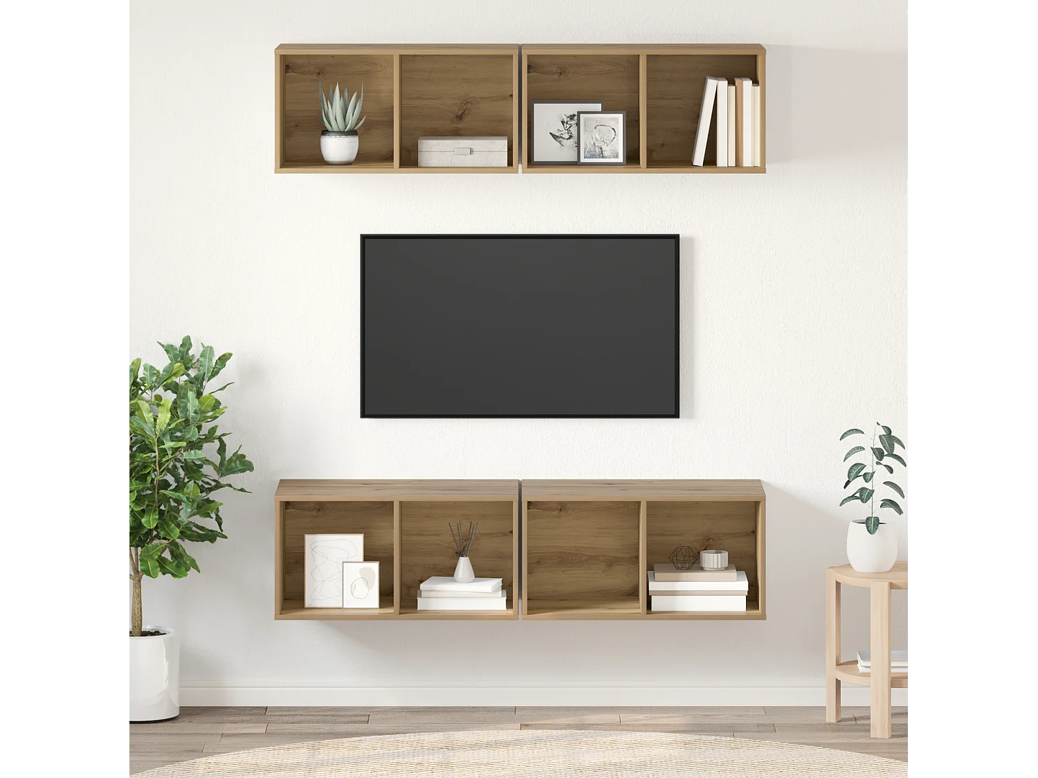 Wand TV kast | Tv-meubel | Tv-Bank 4 pcs artisanaal eikenkleurig 37 x 37 x 72 cm