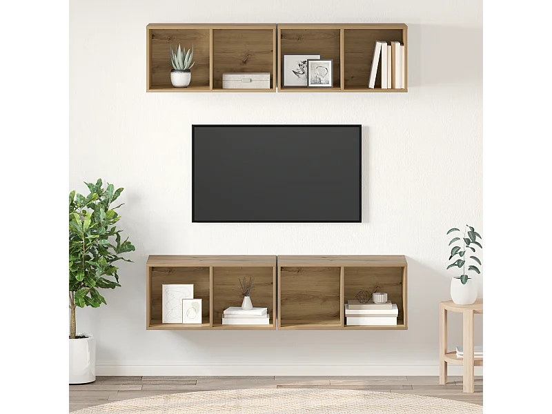 Wand TV kast | Tv-meubel | Tv-Bank 4 pcs artisanaal eikenkleurig 37 x 37 x 72 cm