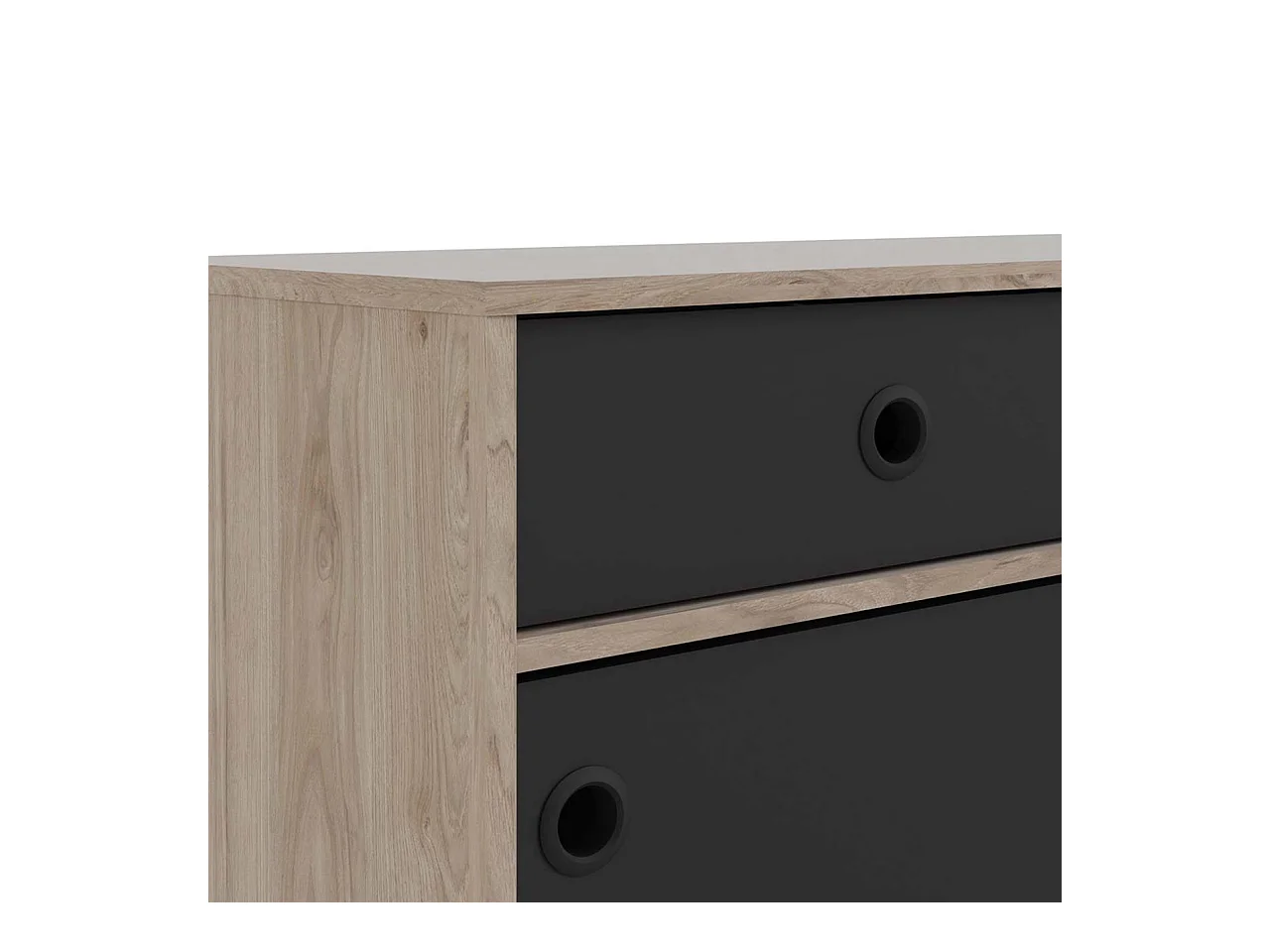 Penny Buffet, 2 portes coulissantes et 3 tiroirs, imitation chêne Hickory, noir mat.