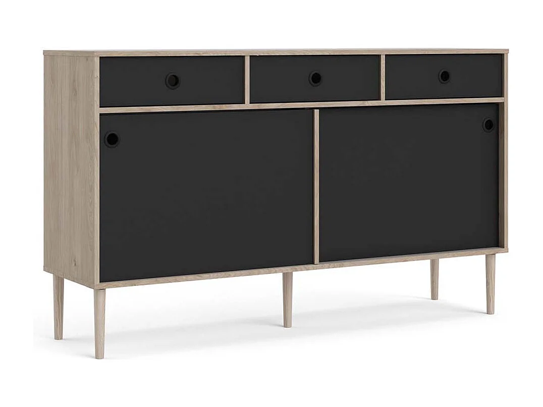 Penny dressoir 2 schuifdeuren en 3 laden Hickory decor en mat zwart.