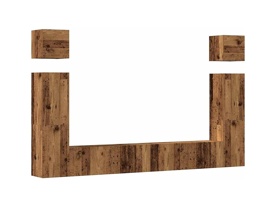 6-delig Tv-meubelset | Tv-Bank | TV-kast wandmontage bewerkt hout oud houtkleurig