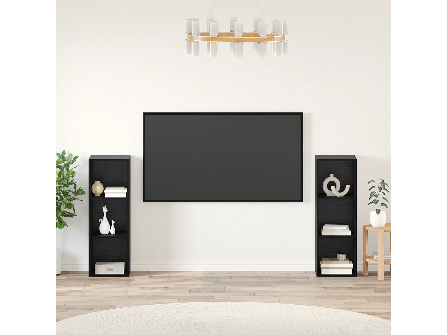 Tv-meubelset | Tv-Bank | TV-kast 2 pcs Zwart eiken 107 x 35 x 37 cm Bewerkt hout