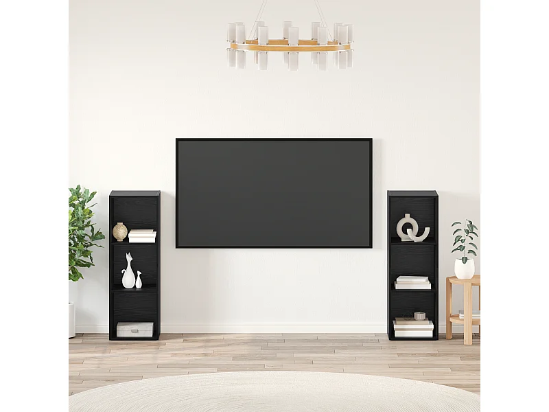 Tv-meubelset | Tv-Bank | TV-kast 2 pcs Zwart eiken 107 x 35 x 37 cm Bewerkt hout