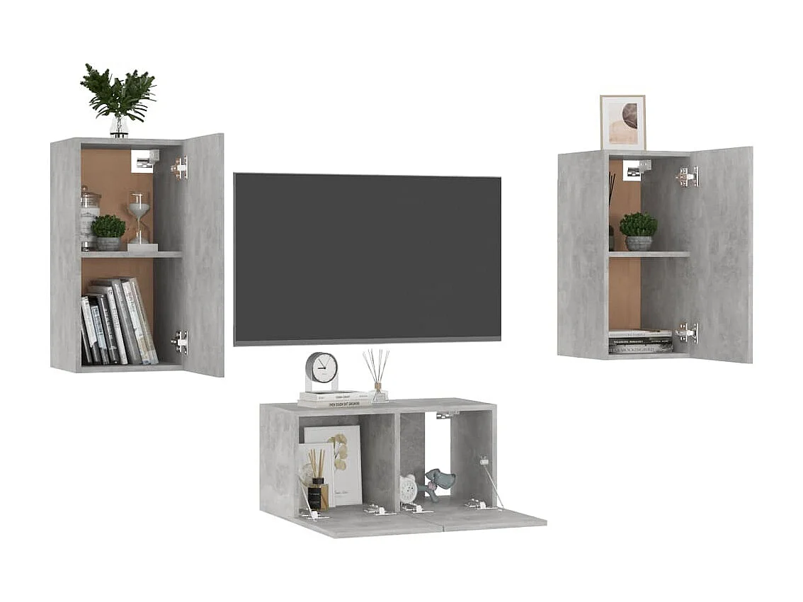 Set de Muebles de salón | Gabinetes de TV |  Muebles de TV 3 pzas madera ingeniería gris hormigón