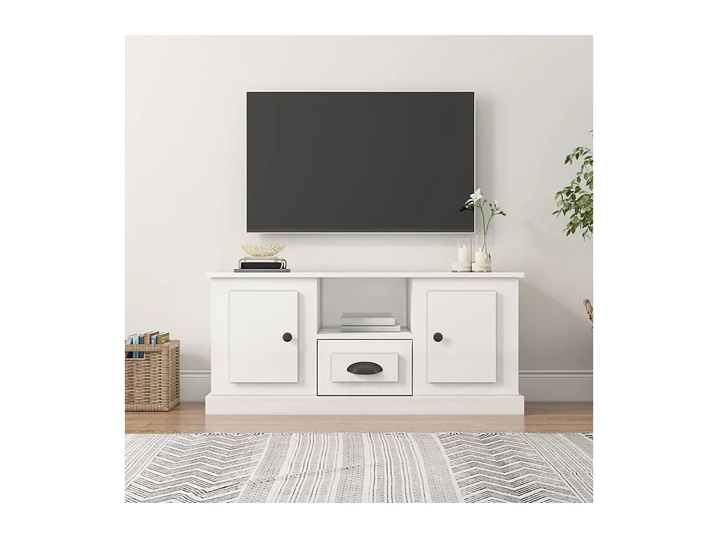Mueble de TV | Mueble de salón madera contrachapada blanco brillo 100x35,5x45 cm