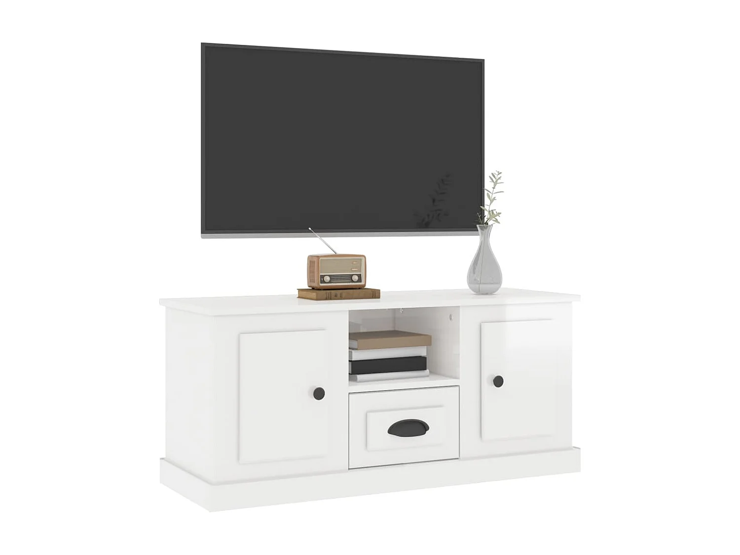 Mueble de TV | Mueble de salón madera contrachapada blanco brillo 100x35,5x45 cm