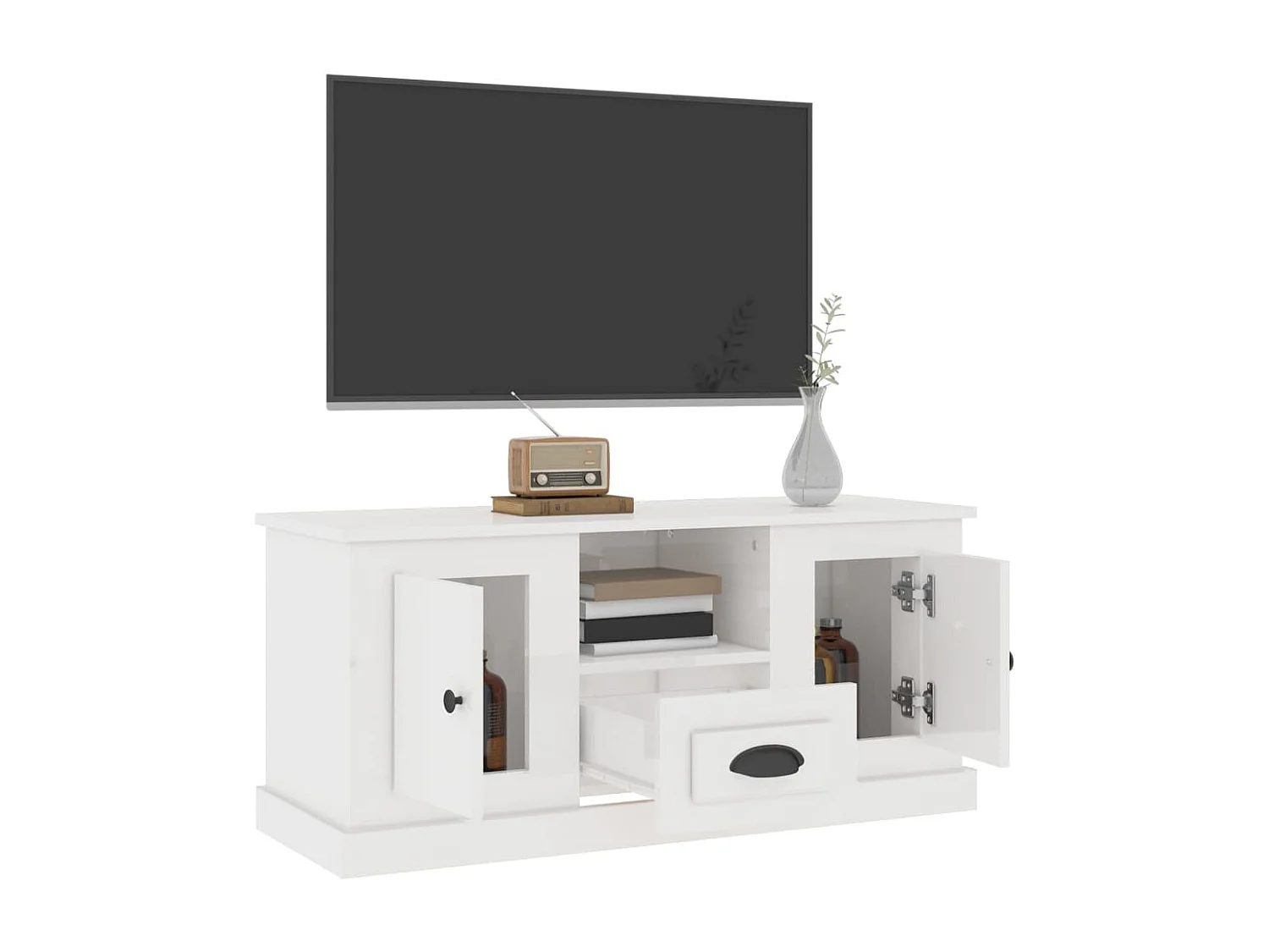 Mueble de TV | Mueble de salón madera contrachapada blanco brillo 100x35,5x45 cm