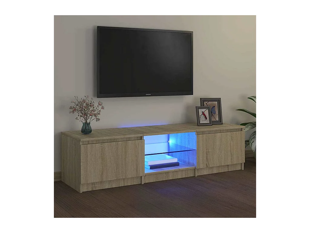 Armario TV | Mueble TV | Mueble de salón con luces LED roble Sonoma 140x40x36 cm