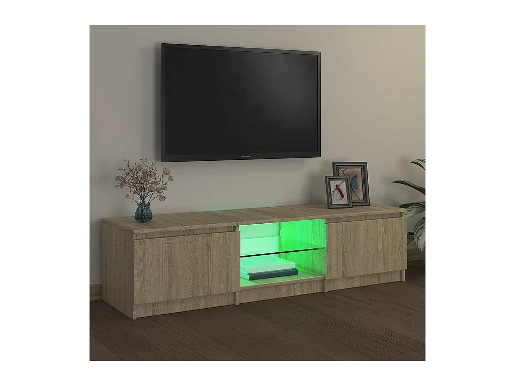 Armario TV | Mueble TV | Mueble de salón con luces LED roble Sonoma 140x40x36 cm