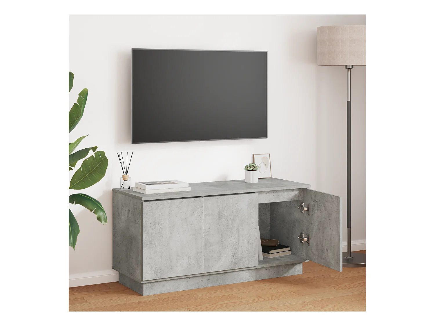 Meuble TV | Banc TV | Armoire TV béton gris 100x38x49 cm Bois d'ingénierie
