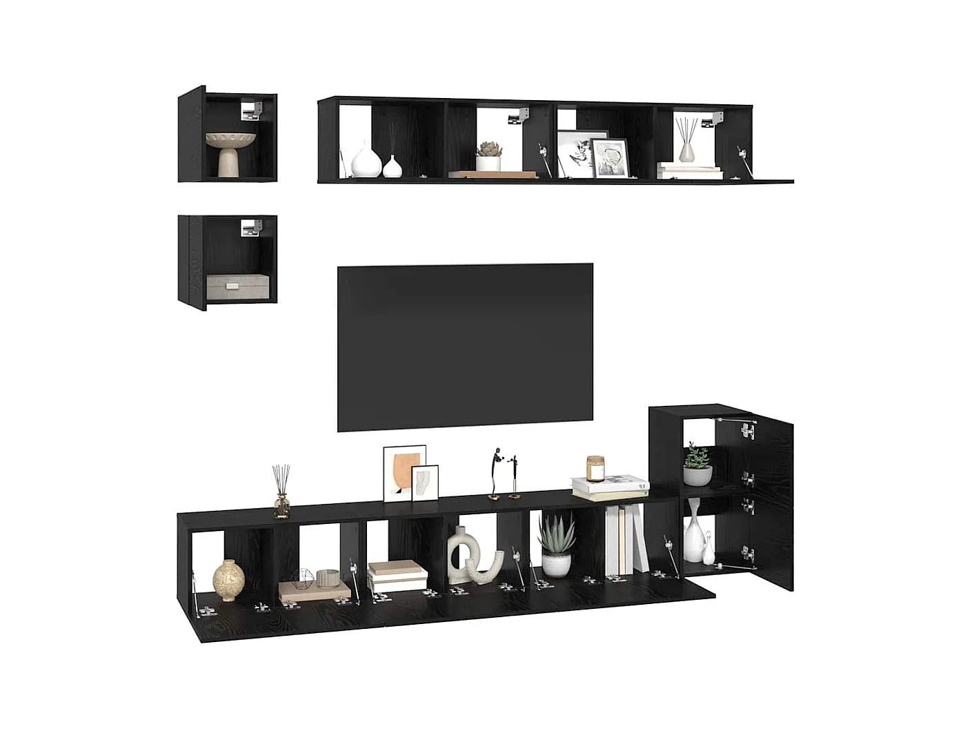 Tv-meubelset | Tv-Bank | TV-kast met plank Anders met opslag 8 pcs Zwart Eiken