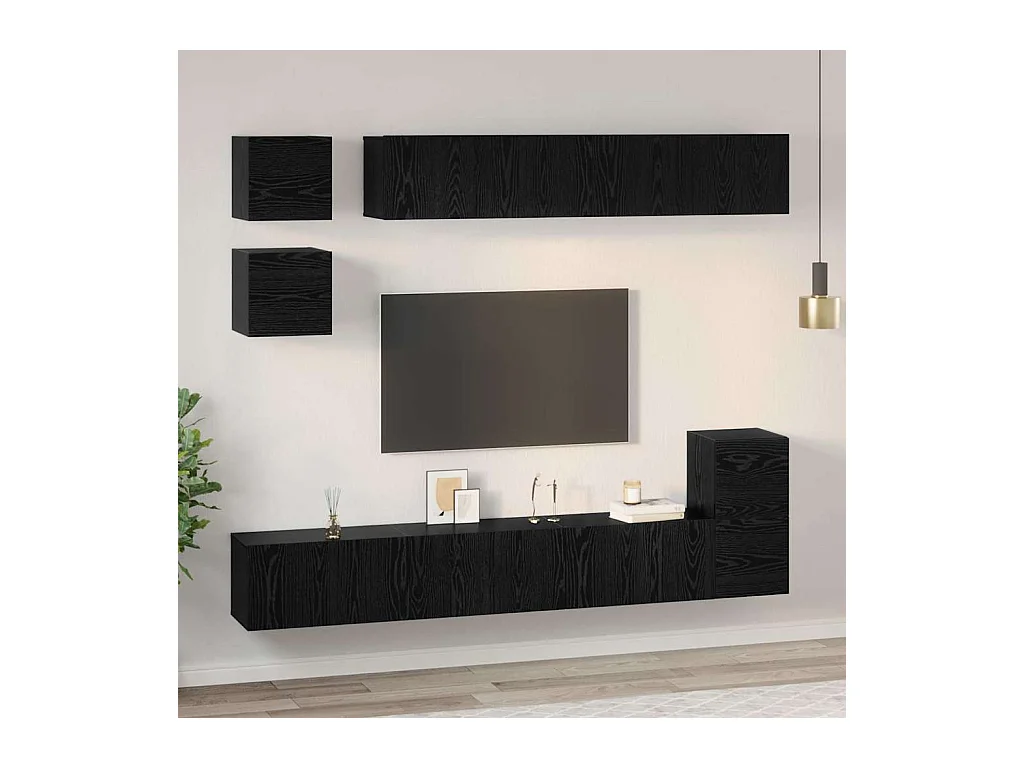 Tv-meubelset | Tv-Bank | TV-kast met plank Anders met opslag 8 pcs Zwart Eiken