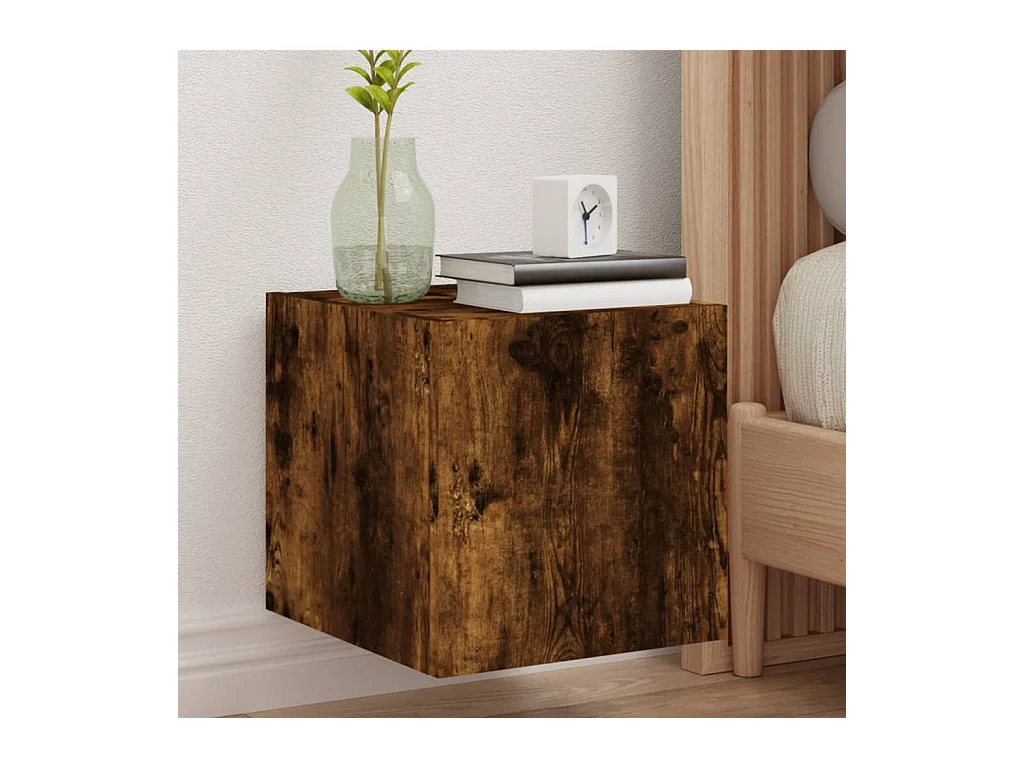 Mueble de TV | Mueble de salón de pared con luces LED roble ahumado 30,5x35x30 cm