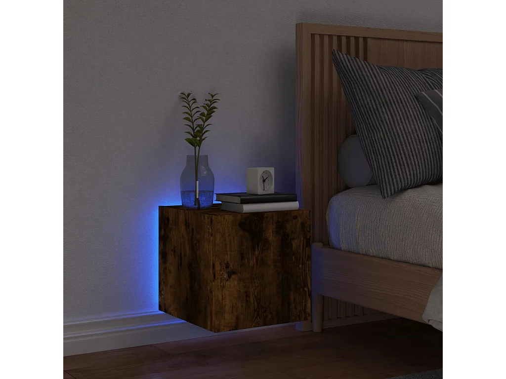 Mueble de TV | Mueble de salón de pared con luces LED roble ahumado 30,5x35x30 cm