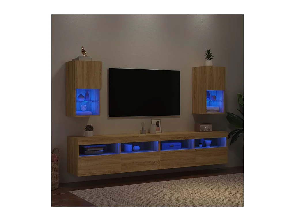Muebles de TV | Gabinetes de TV |  Muebles de salón con luces LED 2 uds roble Sonoma 30,5x30x60 cm