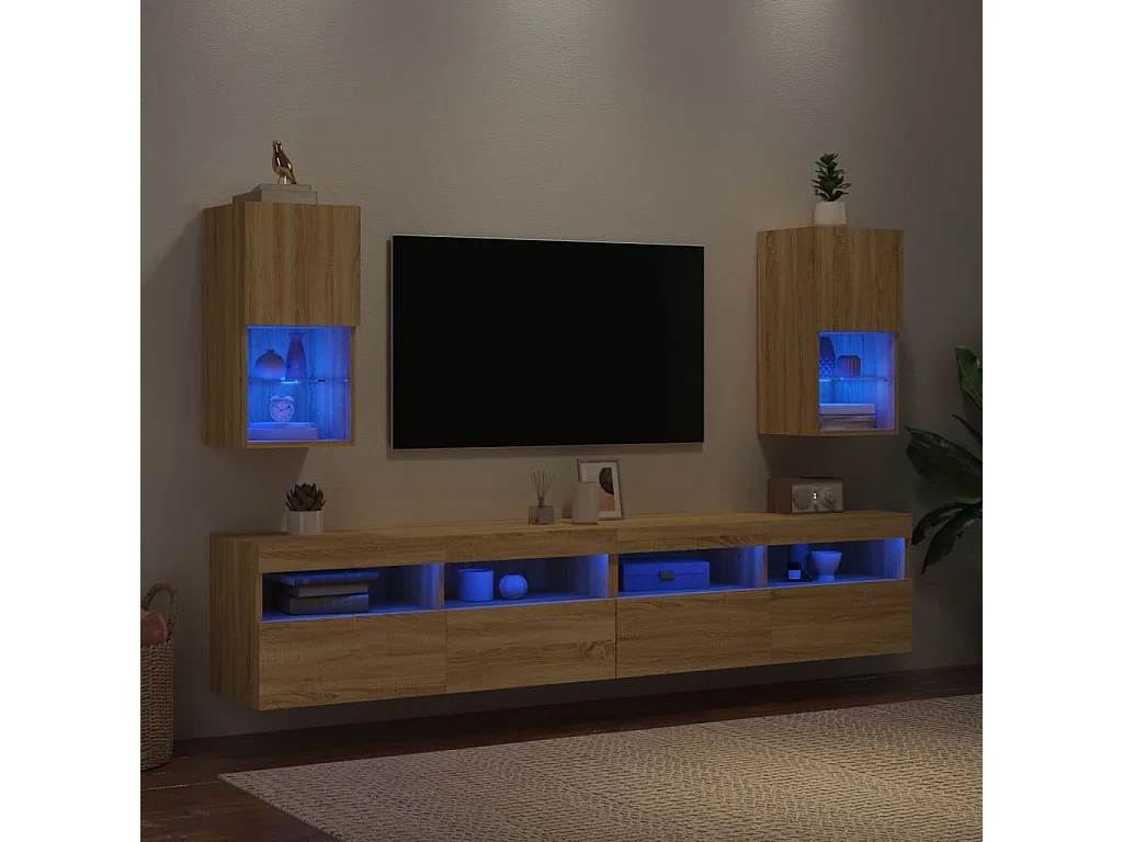 Meubles TV | Bancs TV | Armoires TV avec lumières LED 2 pcs chêne sonoma 30,5x30x60 cm