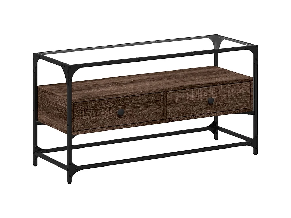 Mueble TV | Gabinete de TV | Mueble de salón cristal y madera ingeniería marrón roble 98x35x51 cm