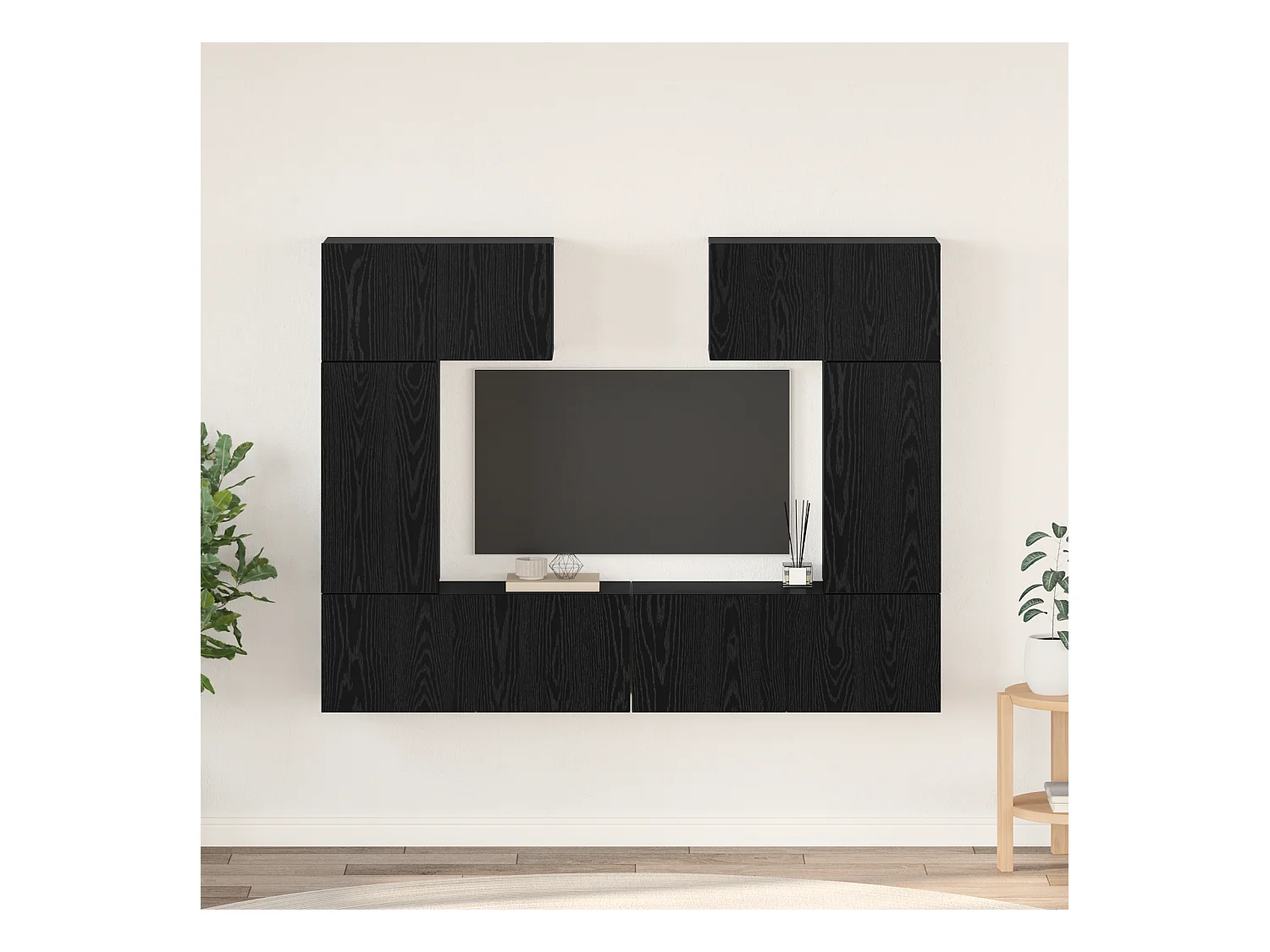 Tv-meubelset | Tv-Bank | TV-kast 6 pcs Zwart eiken 80 x 30 x 30 cm Bewerkt hout