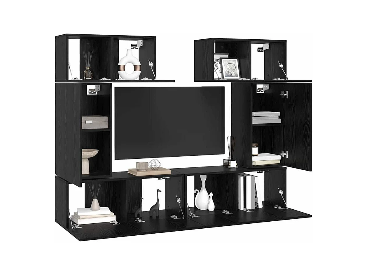 Tv-meubelset | Tv-Bank | TV-kast 6 pcs Zwart eiken 80 x 30 x 30 cm Bewerkt hout