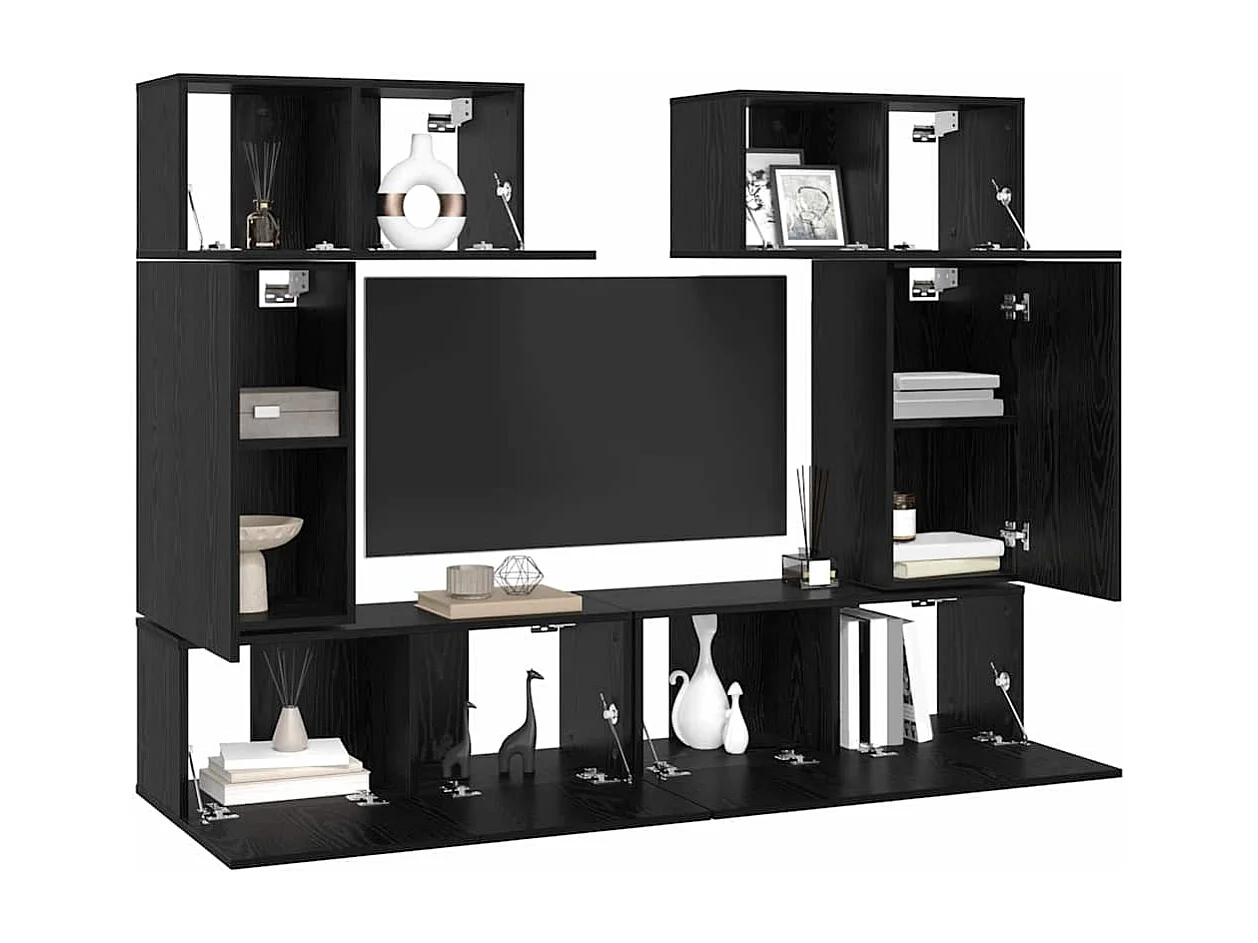 Tv-meubelset | Tv-Bank | TV-kast 6 pcs Zwart eiken 80 x 30 x 30 cm Bewerkt hout