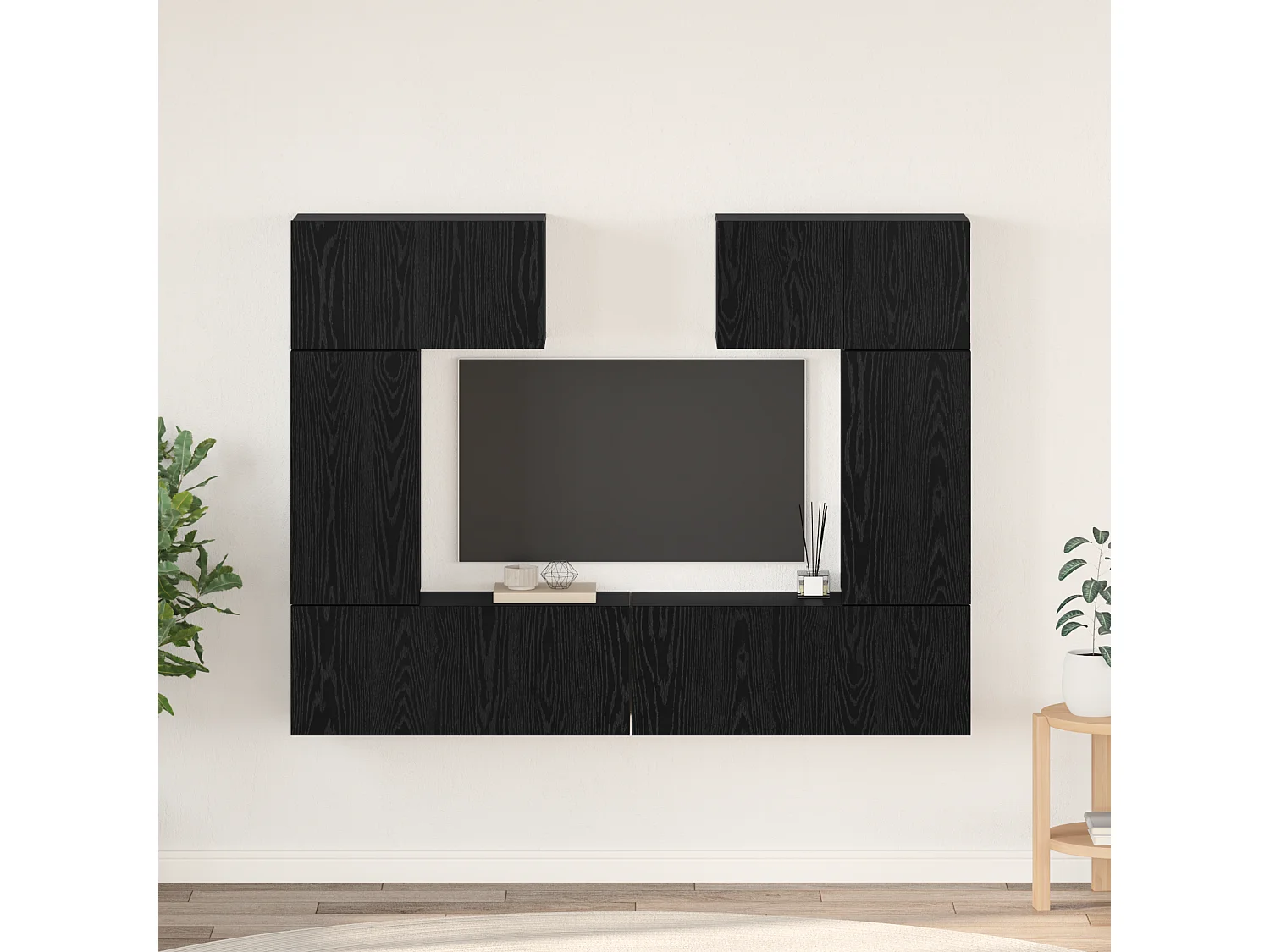 Tv-meubelset | Tv-Bank | TV-kast 6 pcs Zwart eiken 80 x 30 x 30 cm Bewerkt hout