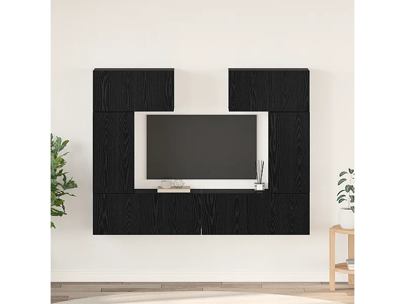 Tv-meubelset | Tv-Bank | TV-kast 6 pcs Zwart eiken 80 x 30 x 30 cm Bewerkt hout