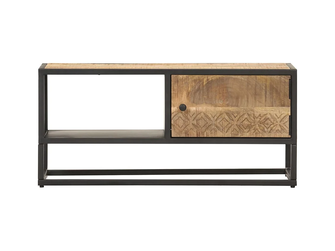 Mueble de TV | Mueble de salón puerta tallada madera de mango rugosa 90x30x40 cm