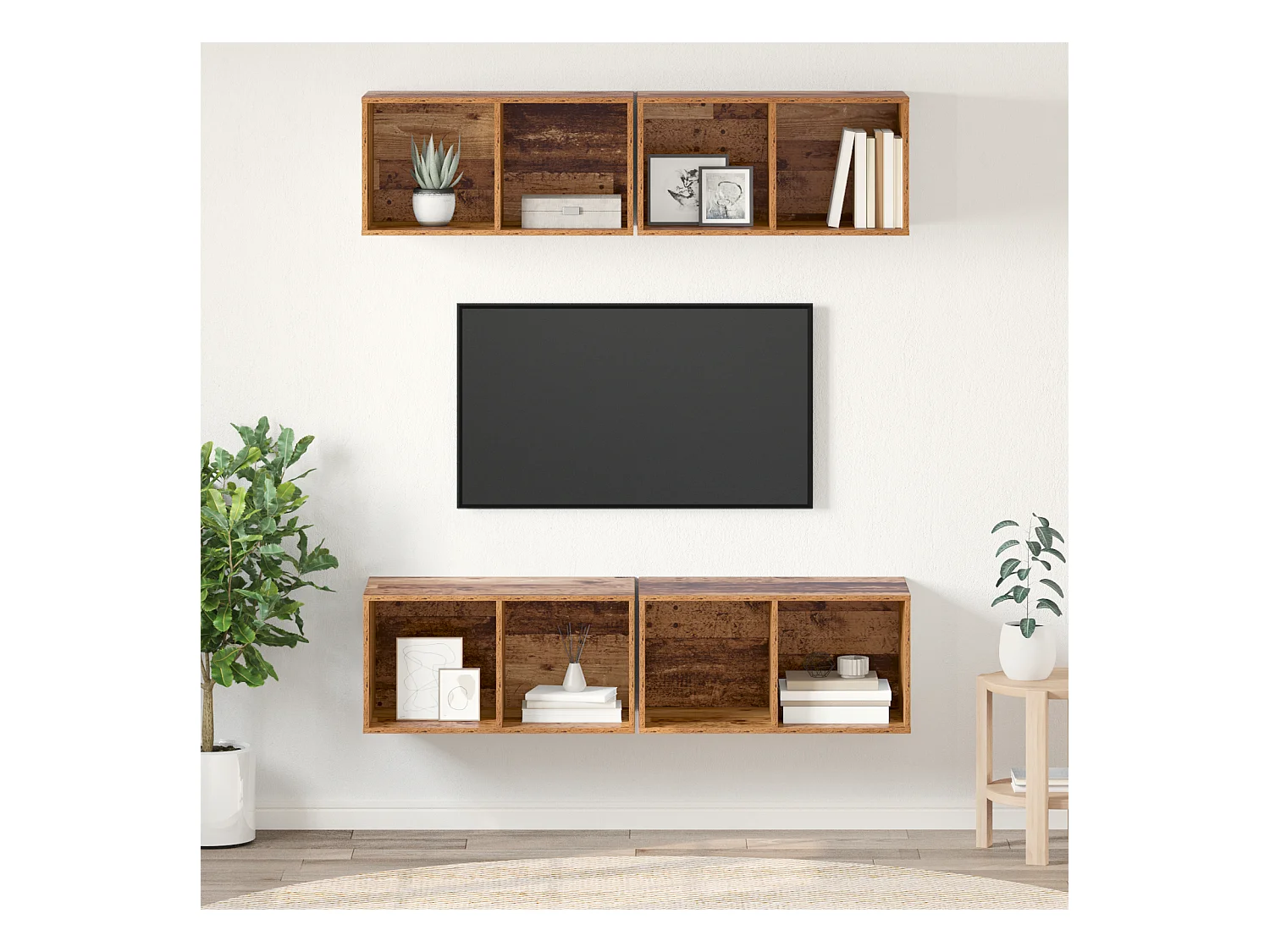 Mobile TV | Armadietto TV da Parete 4 pcs Legno antico 37 x 37 x 72 cm