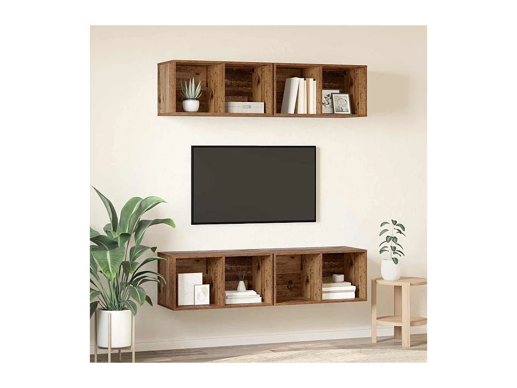 Mobile TV | Armadietto TV da Parete 4 pcs Legno antico 37 x 37 x 72 cm