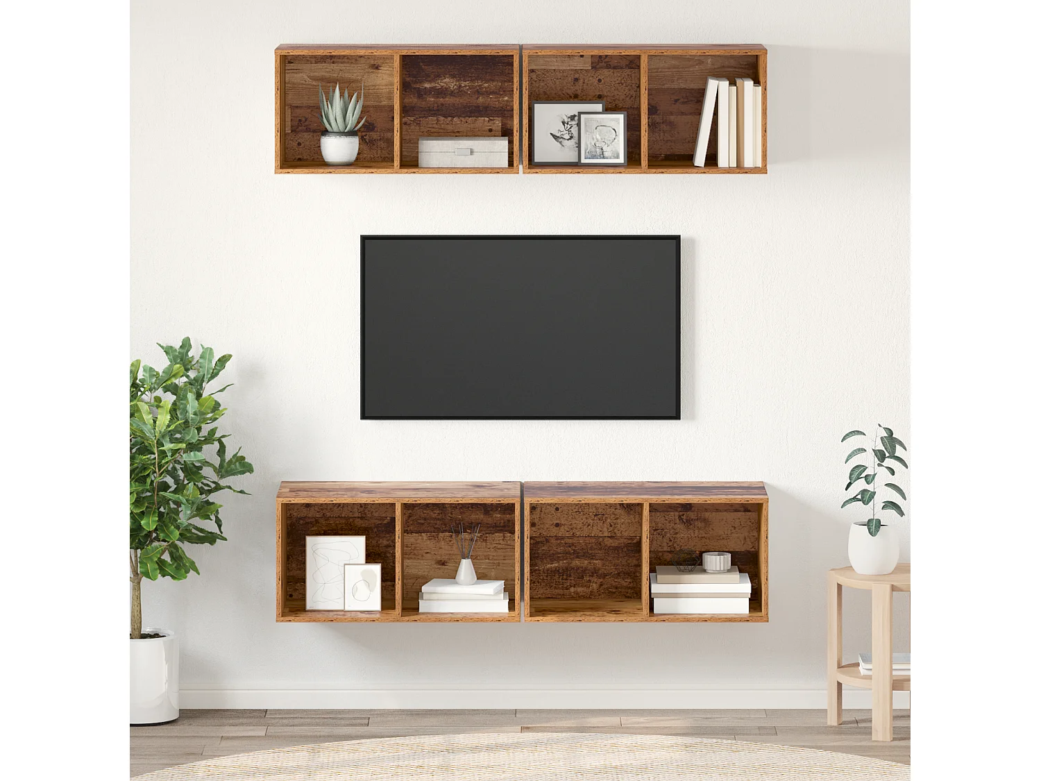 Meuble TV | Banc TV | Armoire TV mural avec étagère avec stockage 4 pcs Vieux bois 37 x 37 x 72 cm