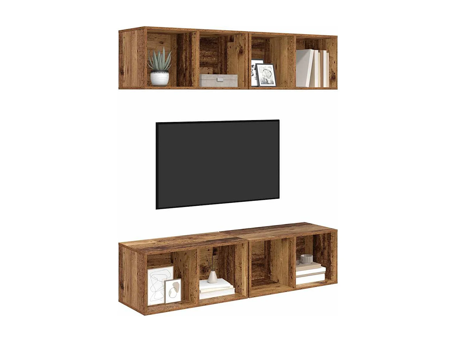 Meuble TV | Banc TV | Armoire TV mural avec étagère avec stockage 4 pcs Vieux bois 37 x 37 x 72 cm