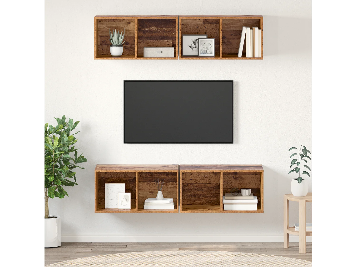 Wand TV kast | Tv-meubel | Tv-Bank 4 pcs Oud hout 37 x 37 x 72 cm Bewerkt hout
