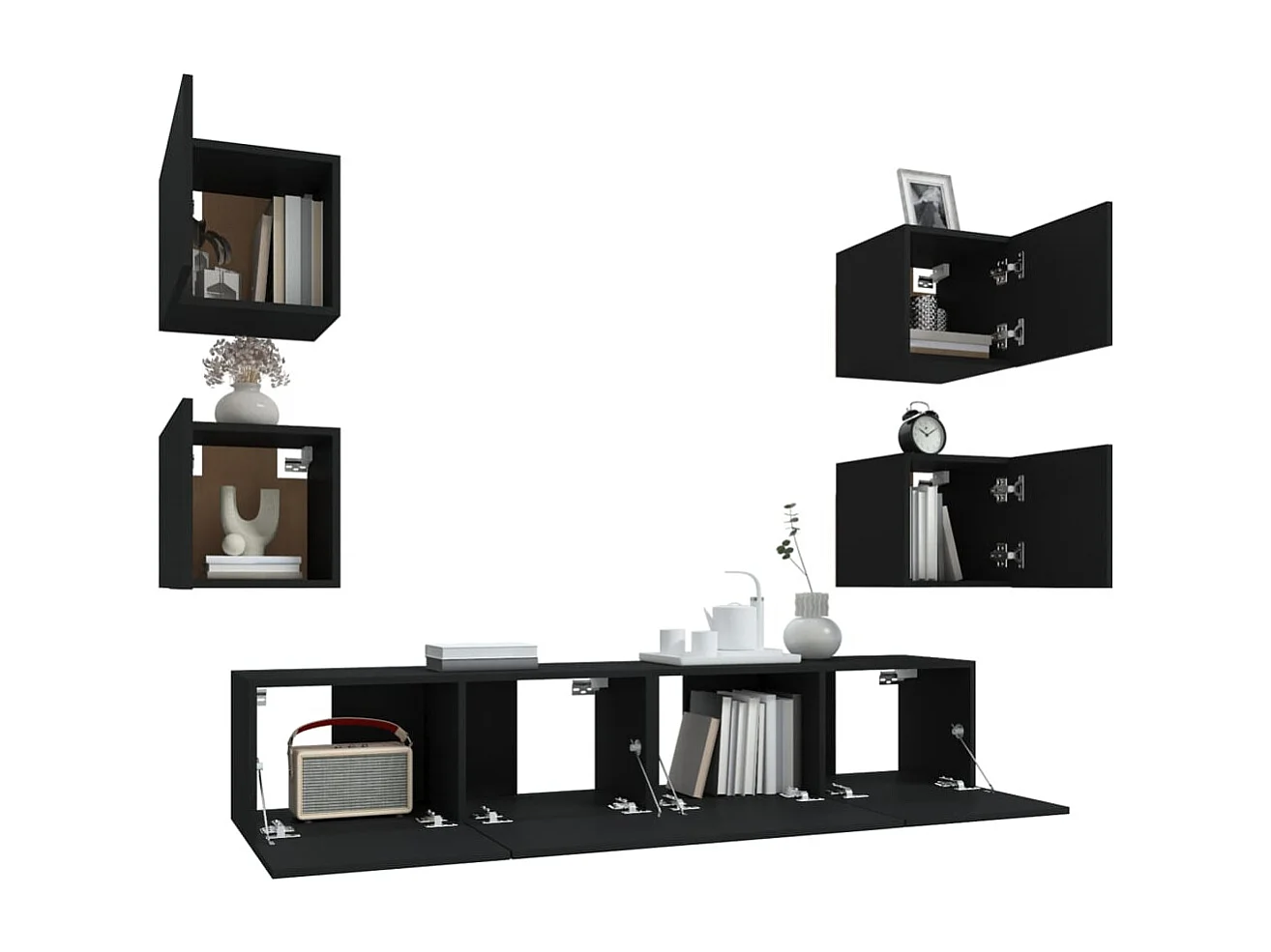 Set de muebles para TV  | Gabinetes de TV |  Muebles de salón 6 piezas madera contrachapada negro