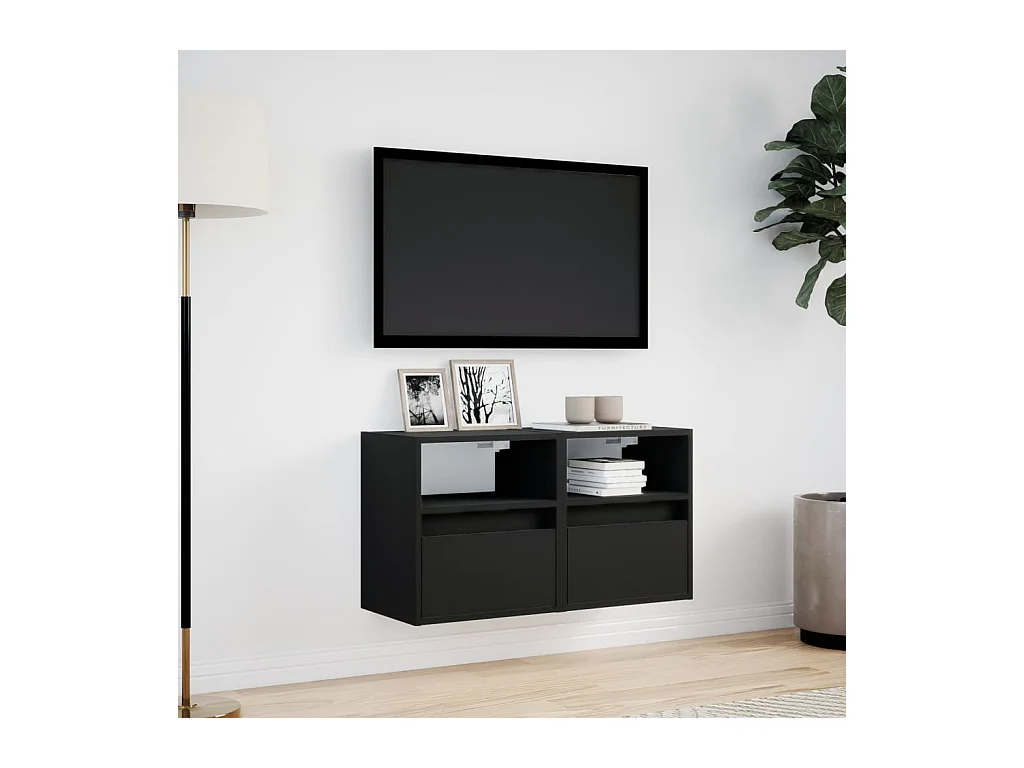 Muebles de TV | Gabinetes de TV |  Muebles de salón de pared con luces LED 2 uds negro 41x31x45 cm