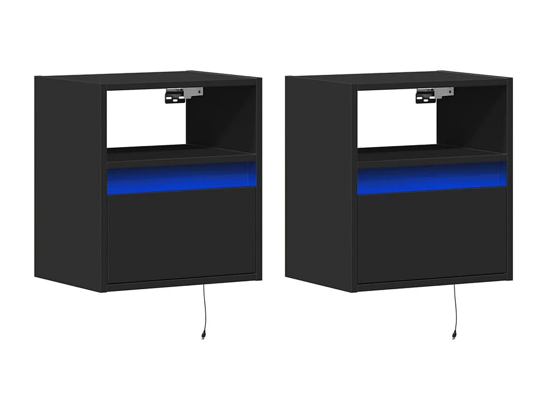 Muebles de TV | Gabinetes de TV |  Muebles de salón de pared con luces LED 2 uds negro 41x31x45 cm
