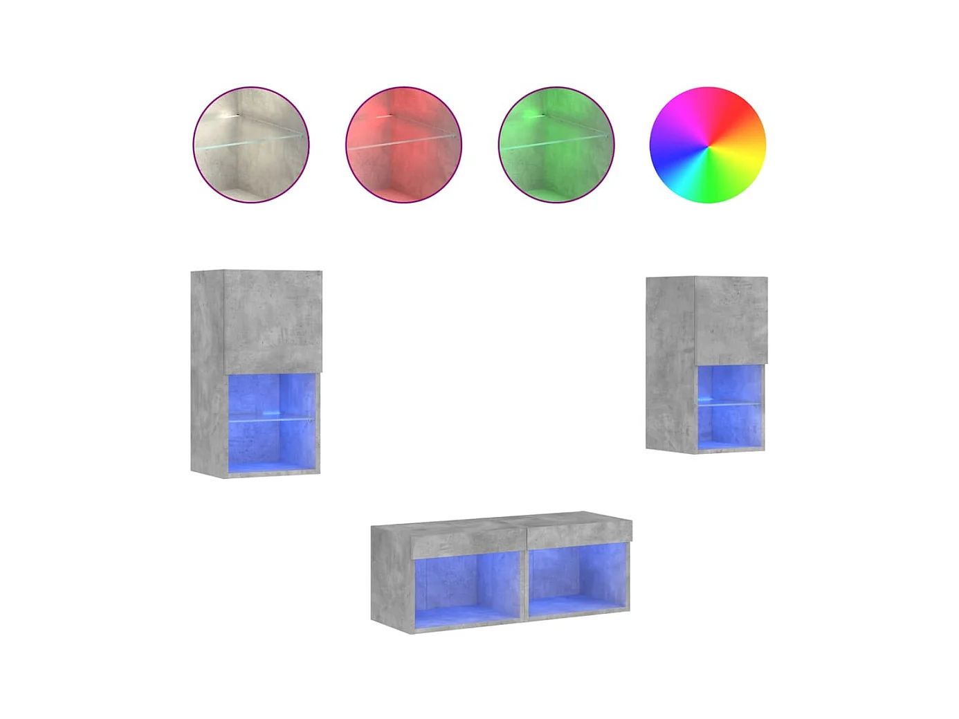 Muebles de TV | Gabinetes de TV |  Muebles de salón de pared con luces LED 4 piezas gris hormigón