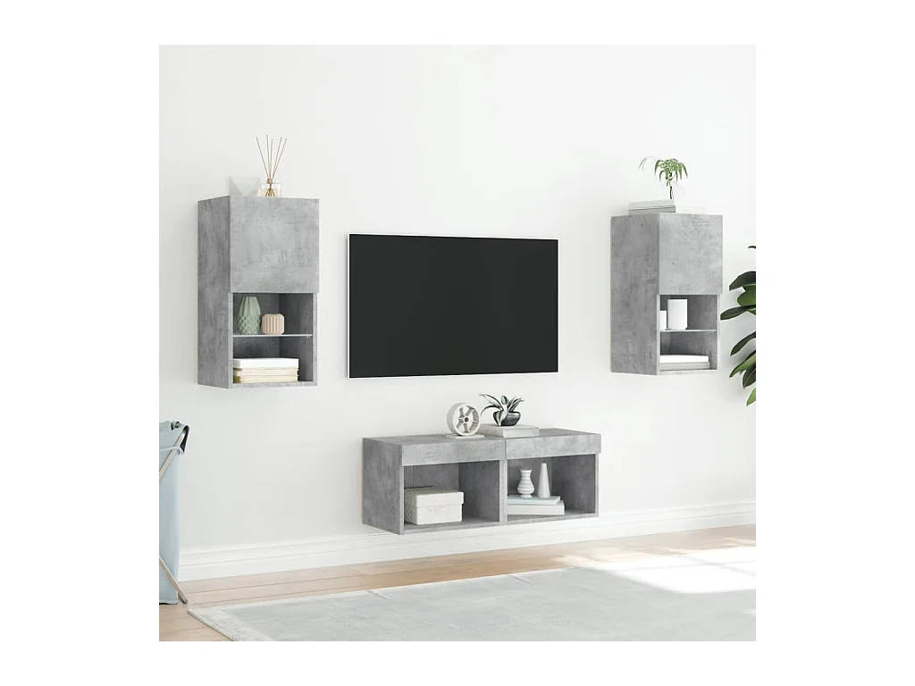 Muebles de TV | Gabinetes de TV |  Muebles de salón de pared con luces LED 4 piezas gris hormigón