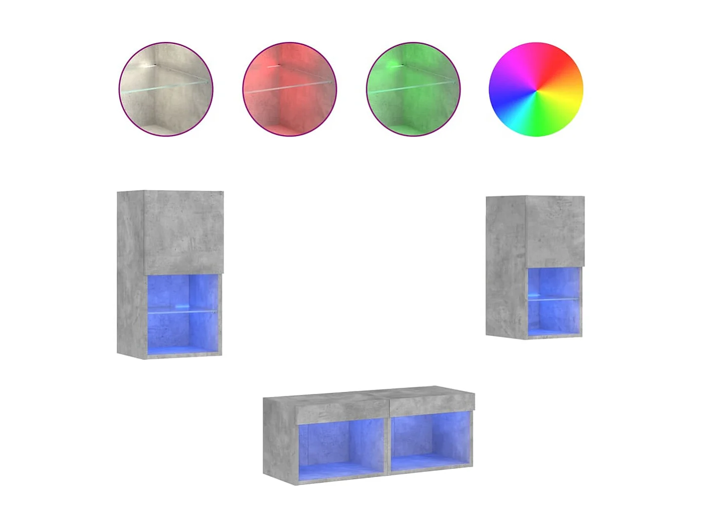 Meuble TV | Banc TV | Armoire TV muraux 4 pcs avec lumières LED gris béton