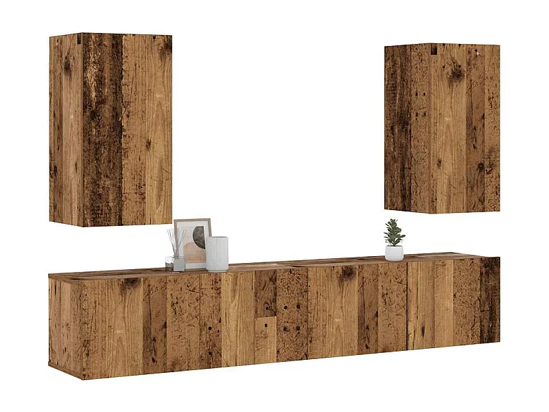 Muebles de TV | Gabinetes de TV |  Muebles de salón de pared 4 uds madera vieja madera de ingeniería