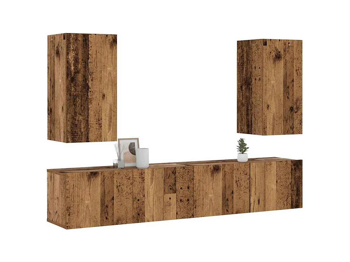 Muebles de TV | Gabinetes de TV |  Muebles de salón de pared 4 uds madera vieja madera de ingeniería