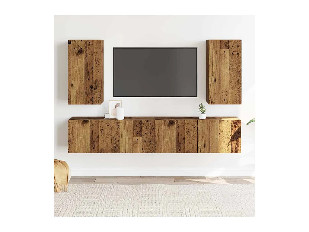 Muebles de TV | Gabinetes de TV |  Muebles de salón de pared 4 uds madera vieja madera de ingeniería