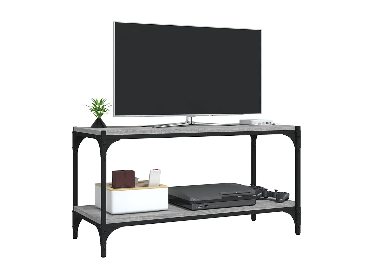 Mueble para TV  | Gabinete de TV |  Mueble de salón contrachapada y acero gris Sonoma 80x33x41 cm